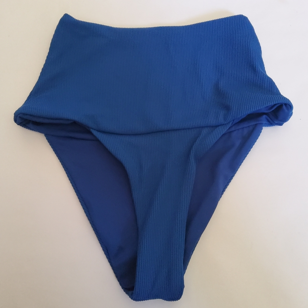 L*space Desi Ribbed High Waist Bikini Swimsuit Bottoms XS Bblue New